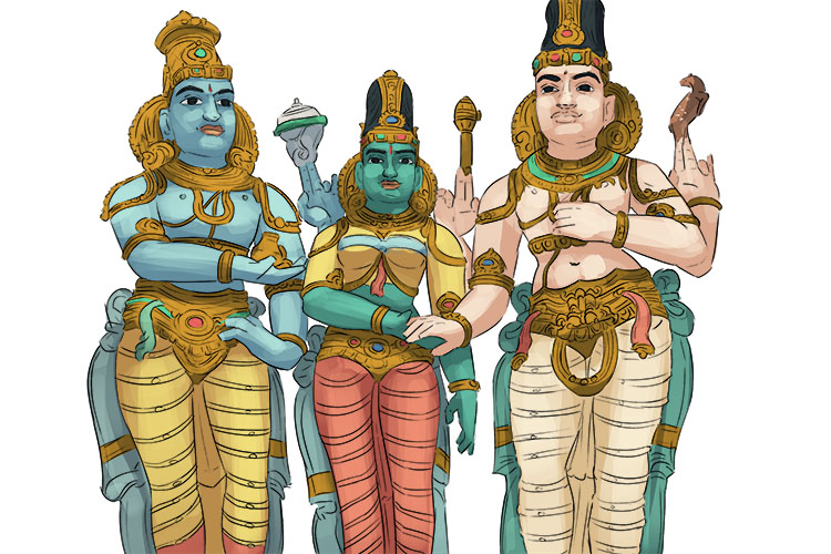 Hindu deities in a temple in southern India